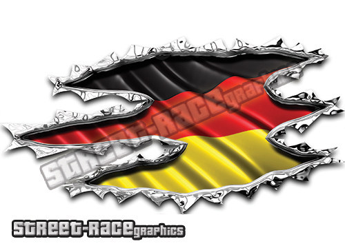 Small Pair Ripped Open Metal Rip GASH Germany German Flag Viny Car Sticker Decal
