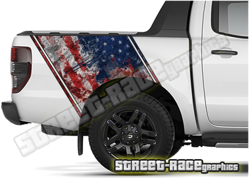 Ford F-150 4x4 truck side bed bands 901 - USA grunge flag