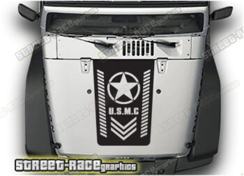 Jeep JK Wrangler Rubicon Hood Decals - Worn American Flag - 2007-2018 FJ5S9