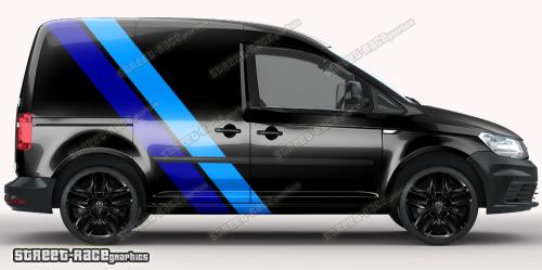 Light blue & dark blue on a black car