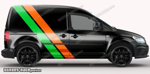 Orange & light green on a black car