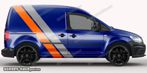 Mid grey & orange on a dark blue car