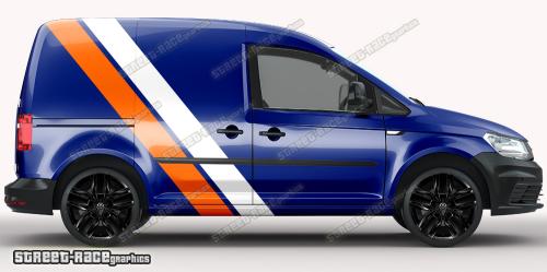 White & orange on a dark blue car