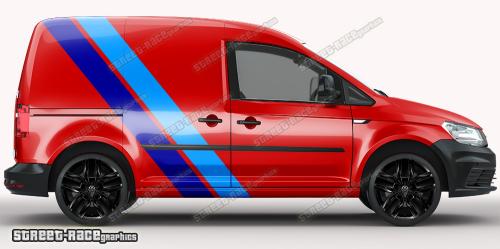 Cyan & dark blue on a red car
