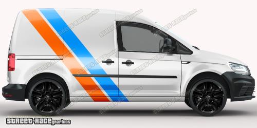 Light blue & orange on a white car