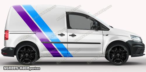 Light blue & purple on a white car